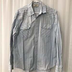 M Steve & Barry's 100% cotton Man Light Blue Checkered Shirt long sleeve